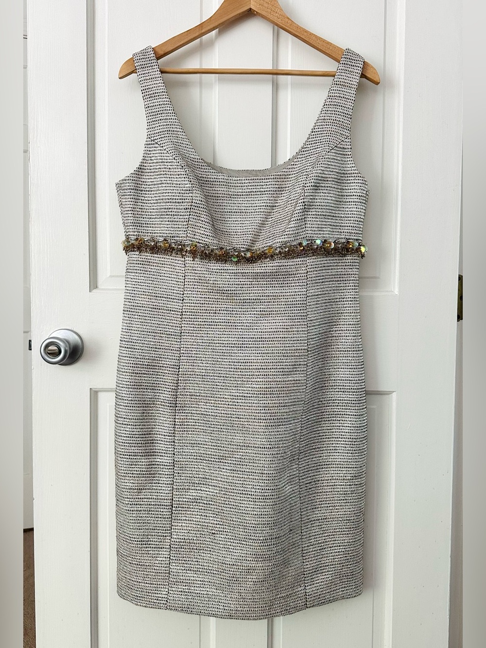 Trina Turk Metallic Tweed Garreth Shift Dress Beaded Embellished Sequins Size 10 - Picture 3 of 14